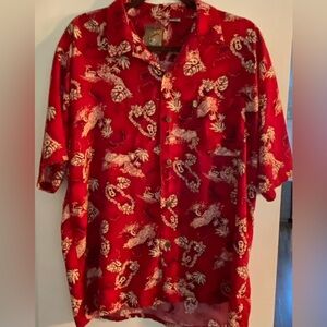 Pineapple Connection Hawaiian Aloha Rayon Pocket Shirt Red Men's L - Palms